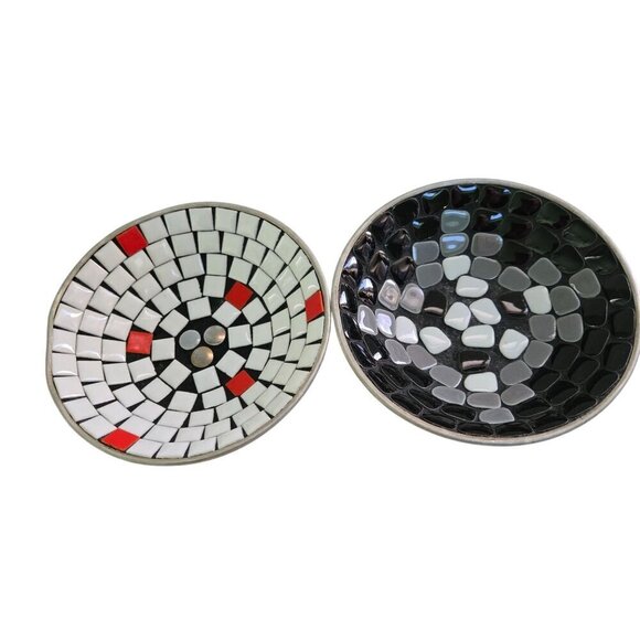 1950's Mid Century Tile Mosaic Aluminum Backed Ashtrays Lot Of 2 5"x1" - Picture 1 of 6